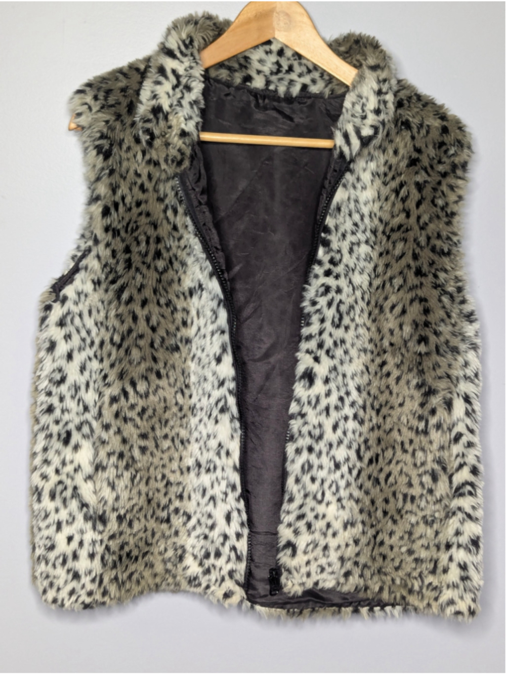 Vintage Reversible Faux Fur Leopard Print Full Zip Vest Sz L - Picture 6 of 10